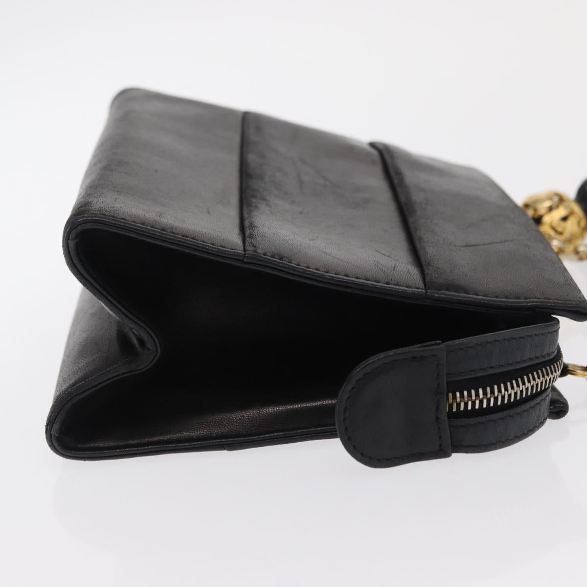 Salvatore Ferragamo Chain Shoulder Bag Leather Black Gold Auth bs33175