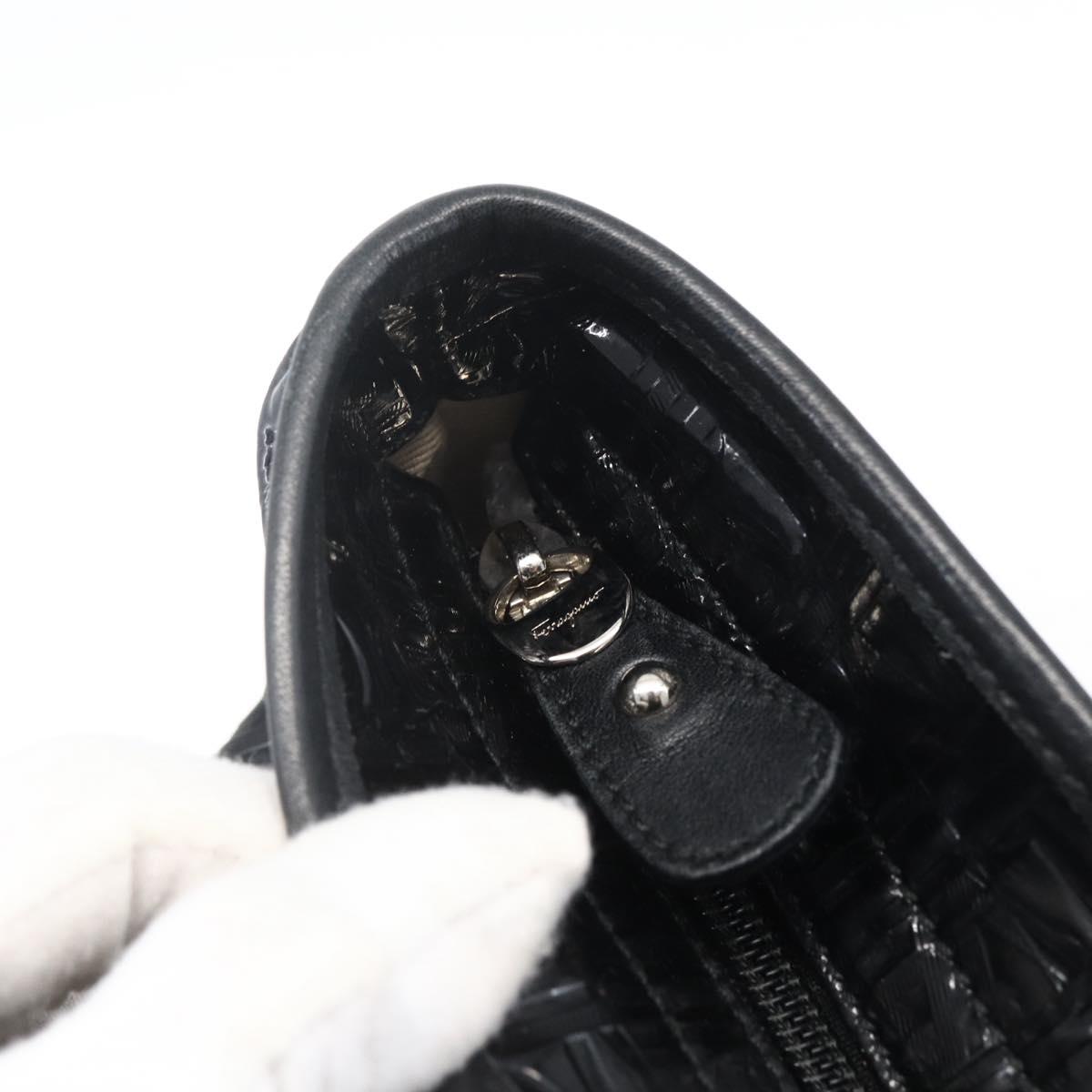 Salvatore Ferragamo Tote Bag Patent leather Black Silver Auth bs33176