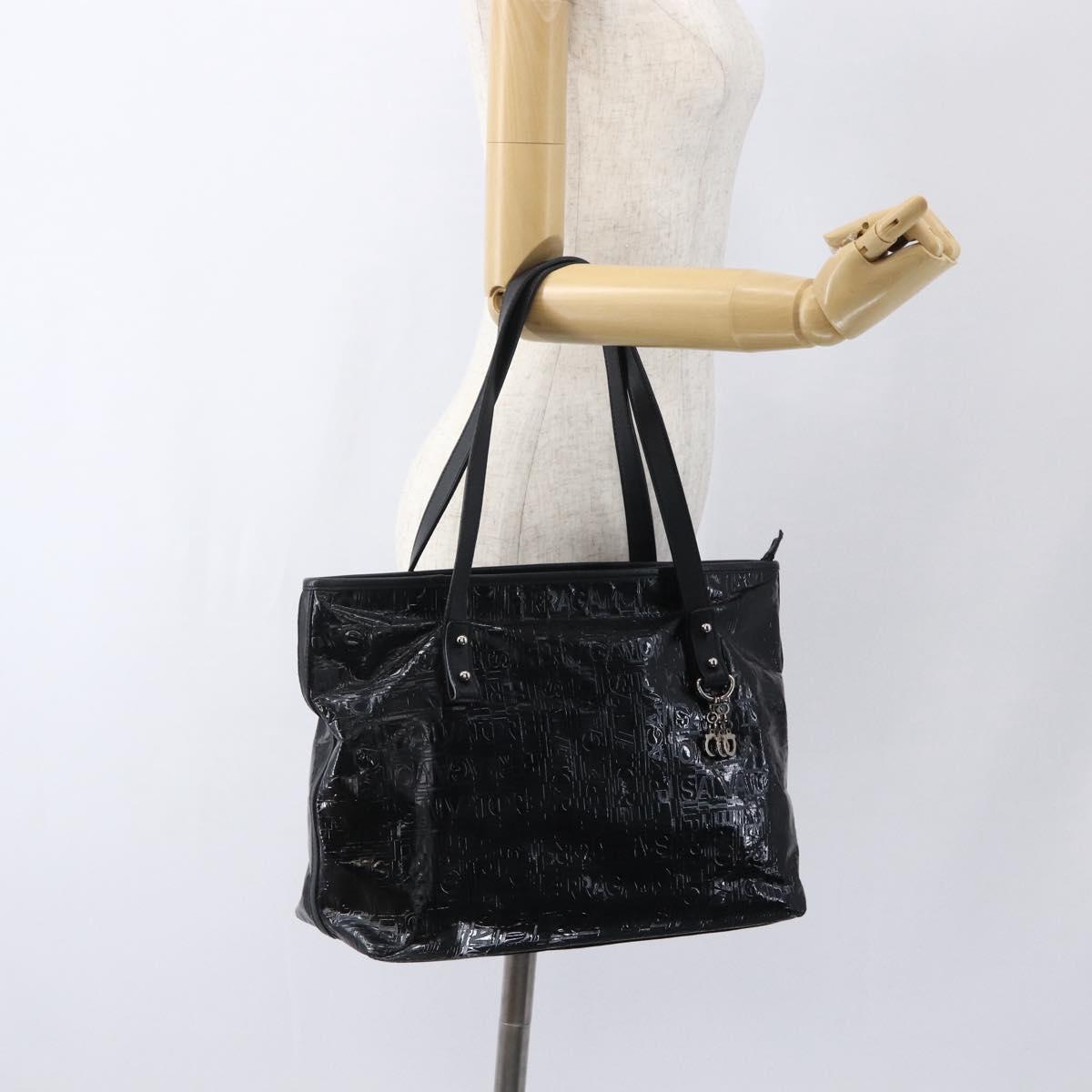 Salvatore Ferragamo Tote Bag Patent leather Black Silver Auth bs33176