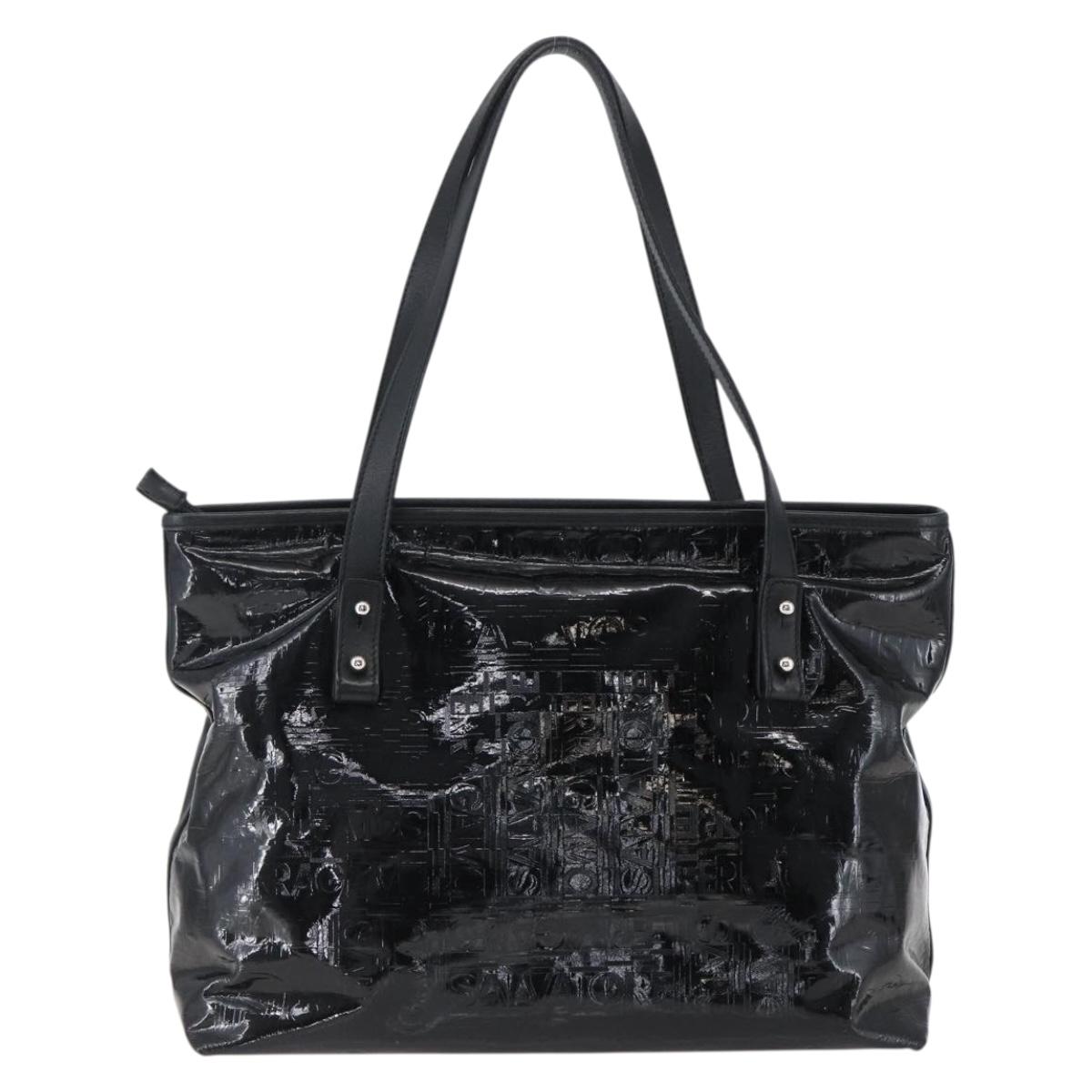 Salvatore Ferragamo Tote Bag Patent leather Black Silver Auth bs33176