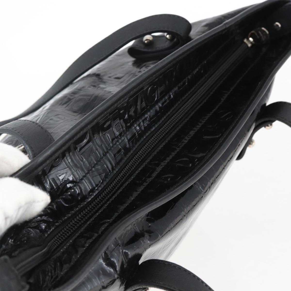 Salvatore Ferragamo Tote Bag Patent leather Black Silver Auth bs33176