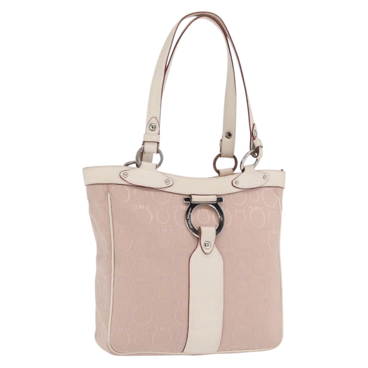 Salvatore Ferragamo Tote Bag Canvas Pink Silver Auth bs33177