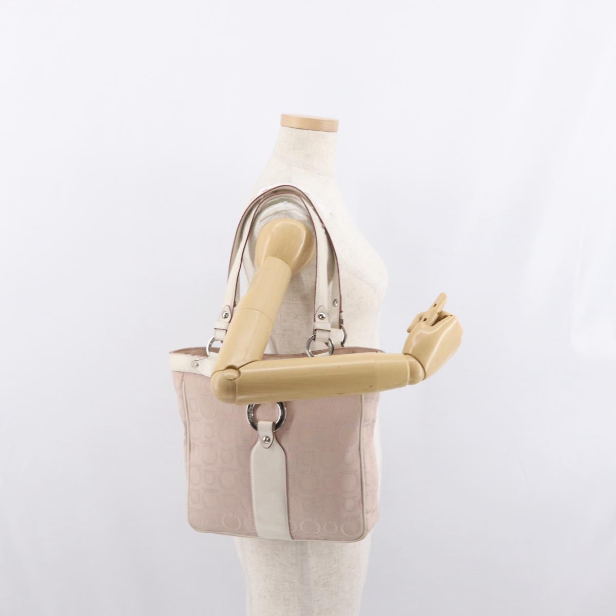 Salvatore Ferragamo Tote Bag Canvas Pink Silver Auth bs33177