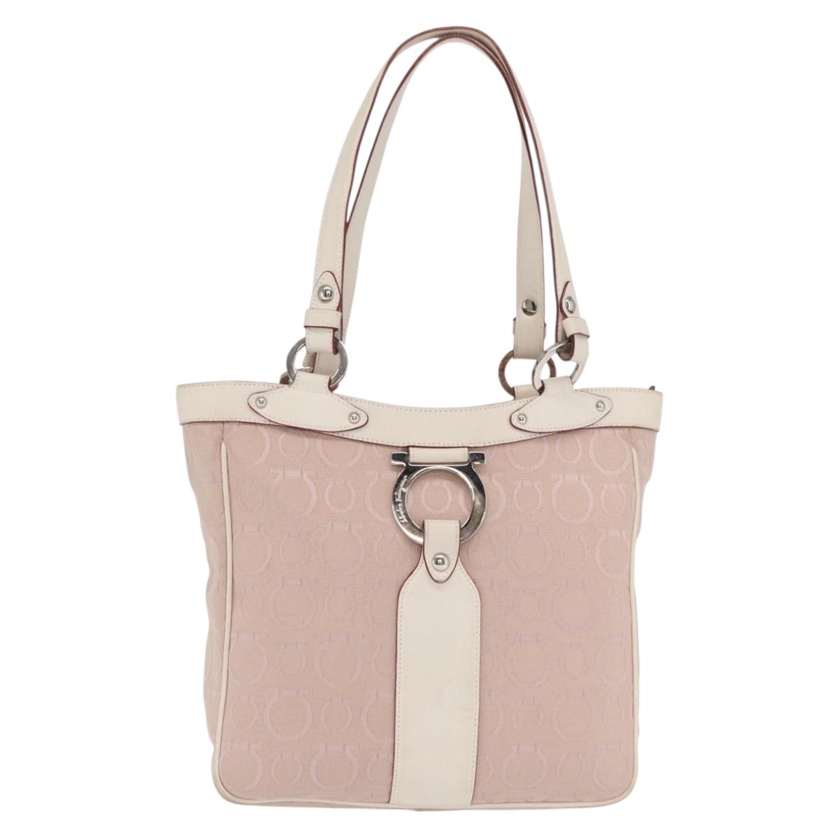 Salvatore Ferragamo Tote Bag Canvas Pink Silver Auth bs33177