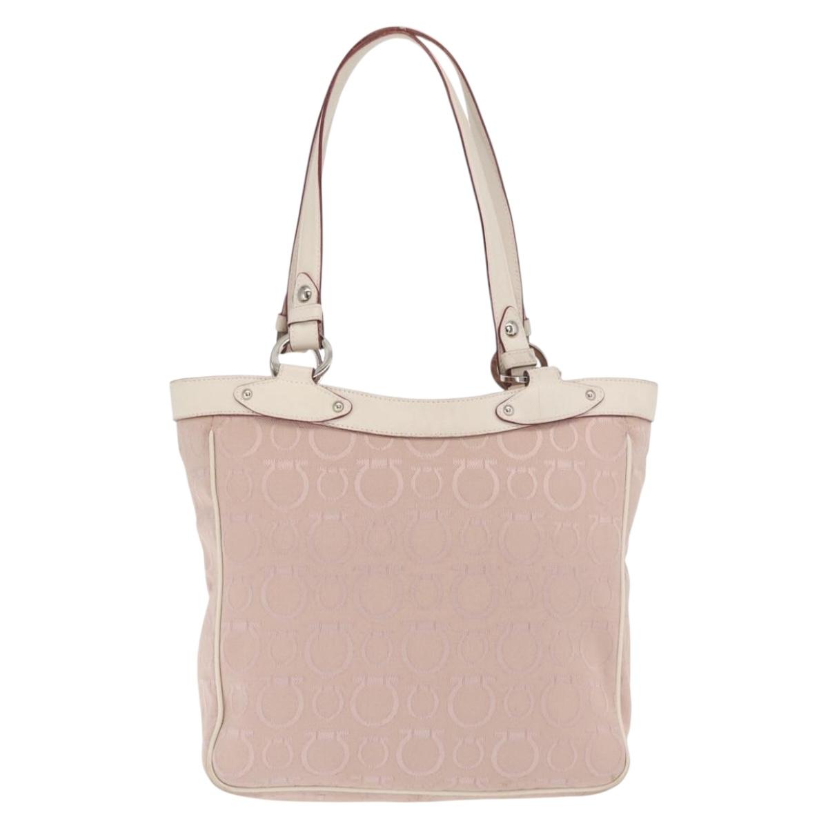 Salvatore Ferragamo Tote Bag Canvas Pink Silver Auth bs33177