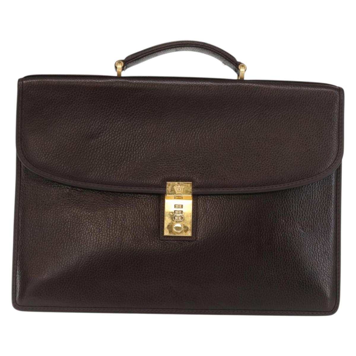 Gianni Versace Business Bag Leather Brown Gold Auth bs33178