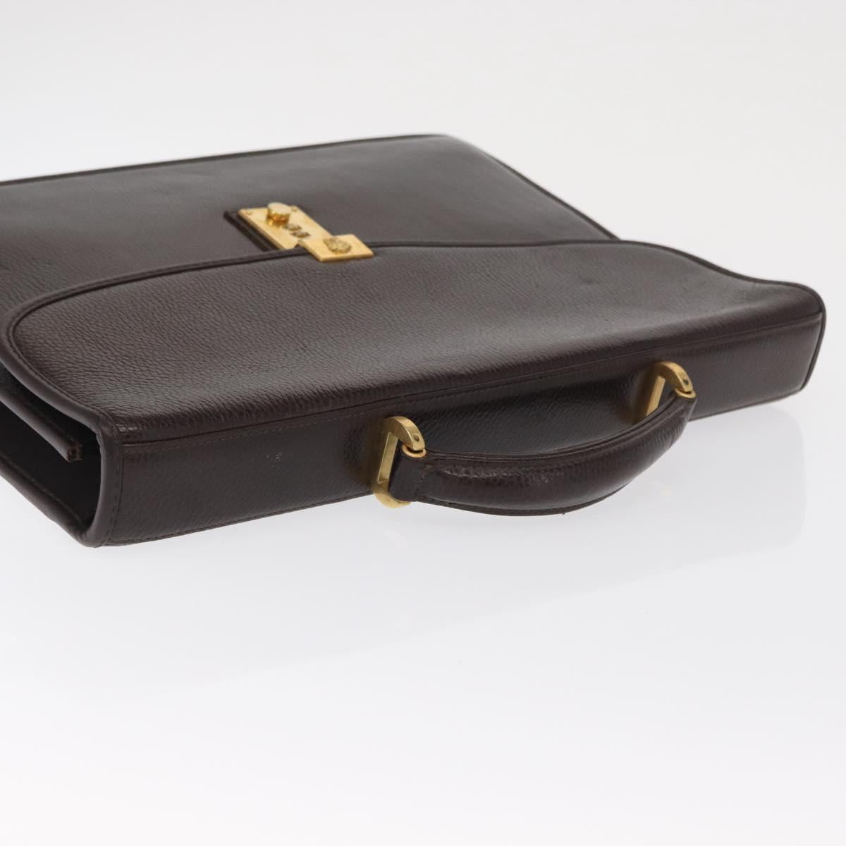Gianni Versace Business Bag Leather Brown Gold Auth bs33178