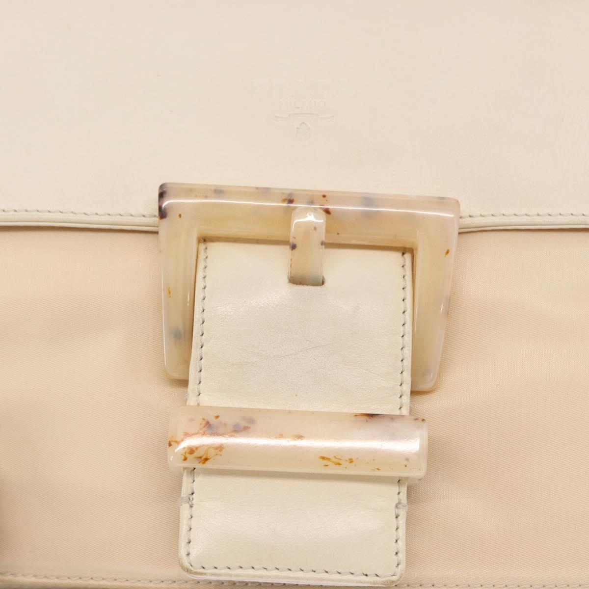 PRADA Shoulder Bag Nylon Beige Silver Auth bs33180