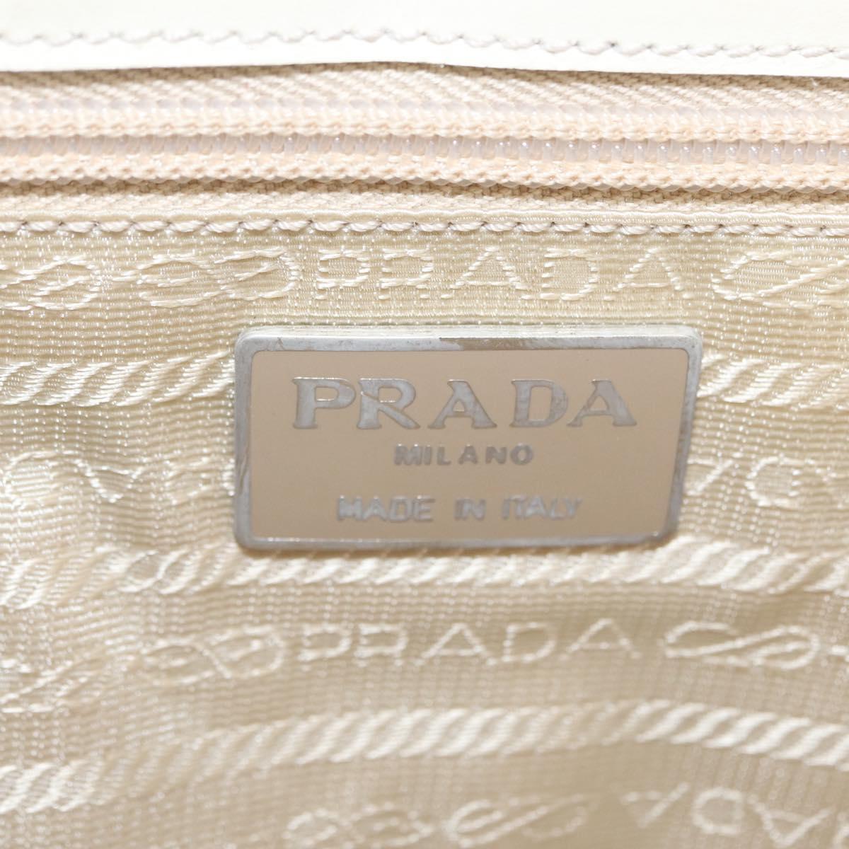 PRADA Shoulder Bag Nylon Beige Silver Auth bs33180