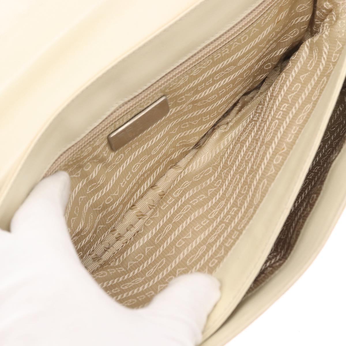 PRADA Shoulder Bag Nylon Beige Silver Auth bs33180