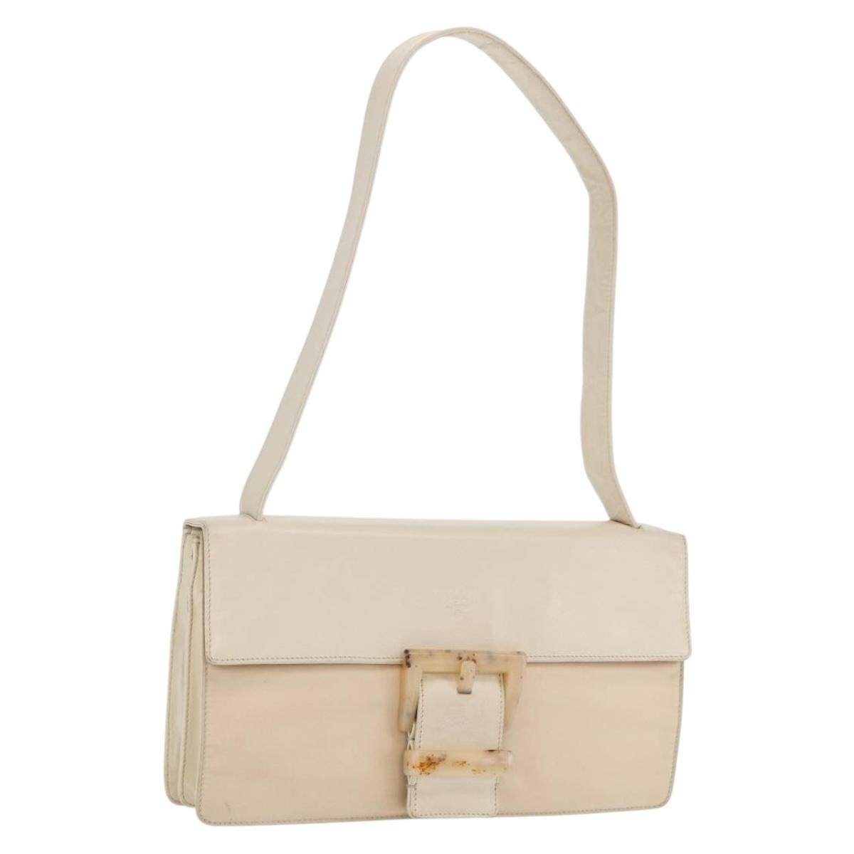 PRADA Shoulder Bag Nylon Beige Silver Auth bs33180