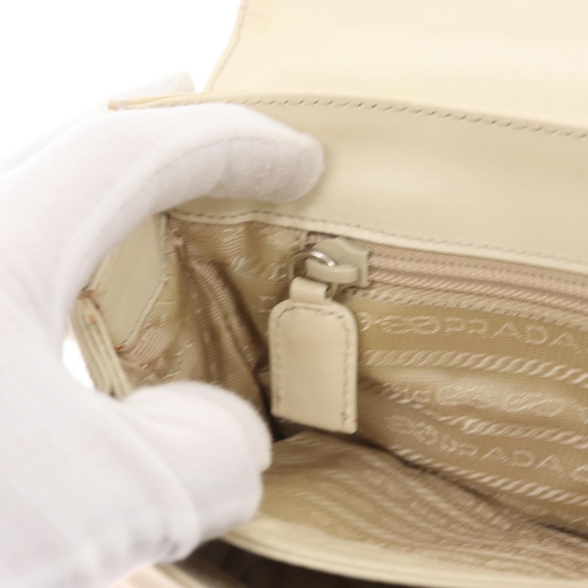 PRADA Shoulder Bag Nylon Beige Silver Auth bs33180