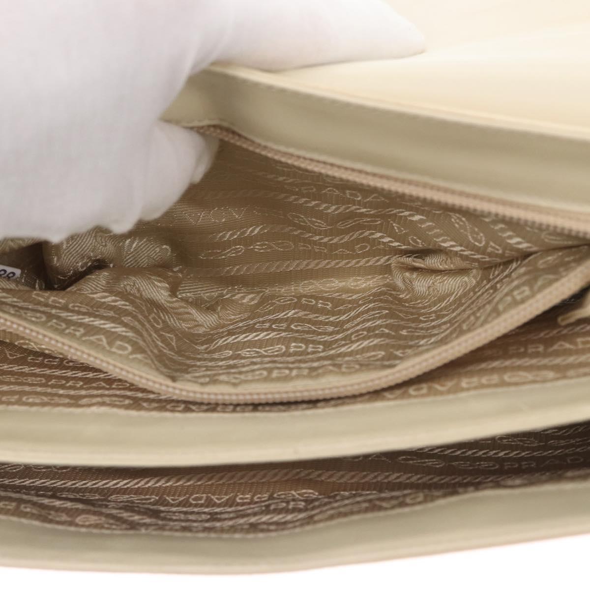 PRADA Shoulder Bag Nylon Beige Silver Auth bs33180