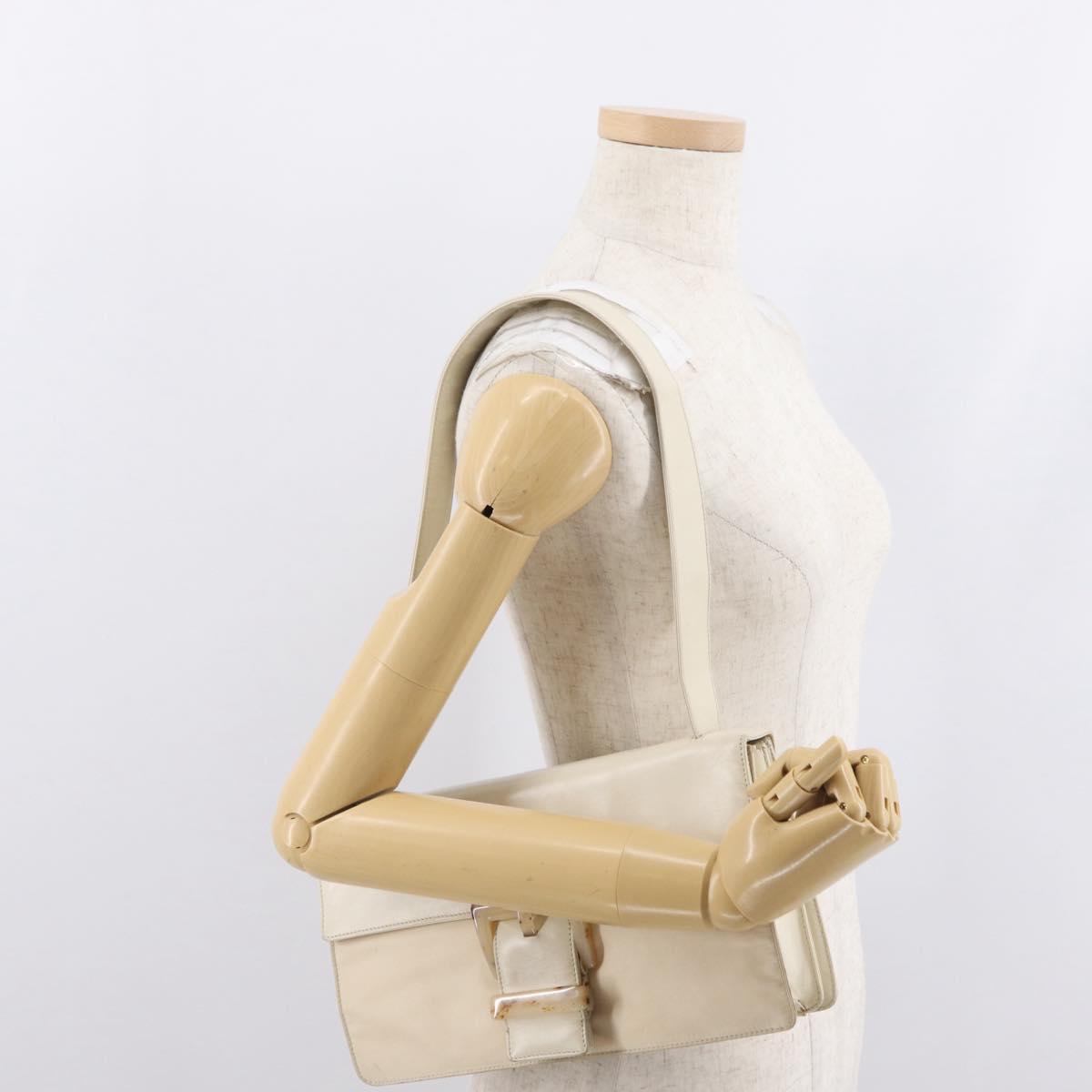 PRADA Shoulder Bag Nylon Beige Silver Auth bs33180