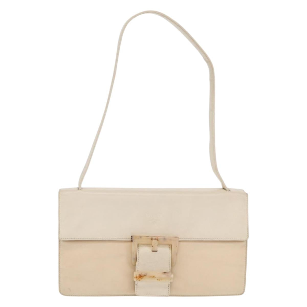 PRADA Shoulder Bag Nylon Beige Silver Auth bs33180