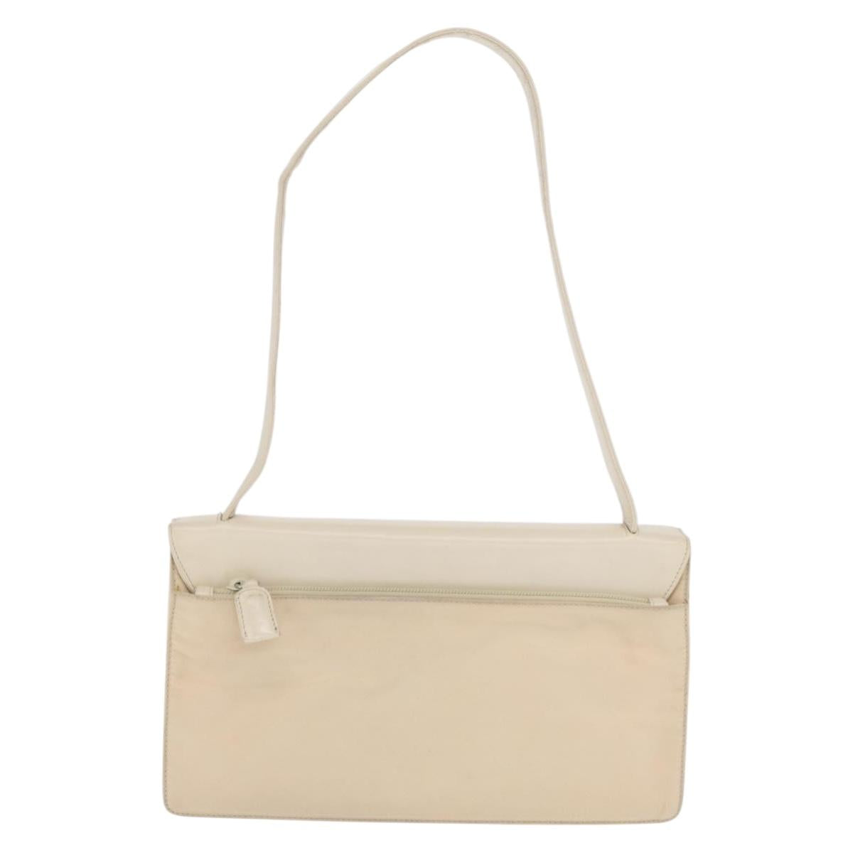 PRADA Shoulder Bag Nylon Beige Silver Auth bs33180