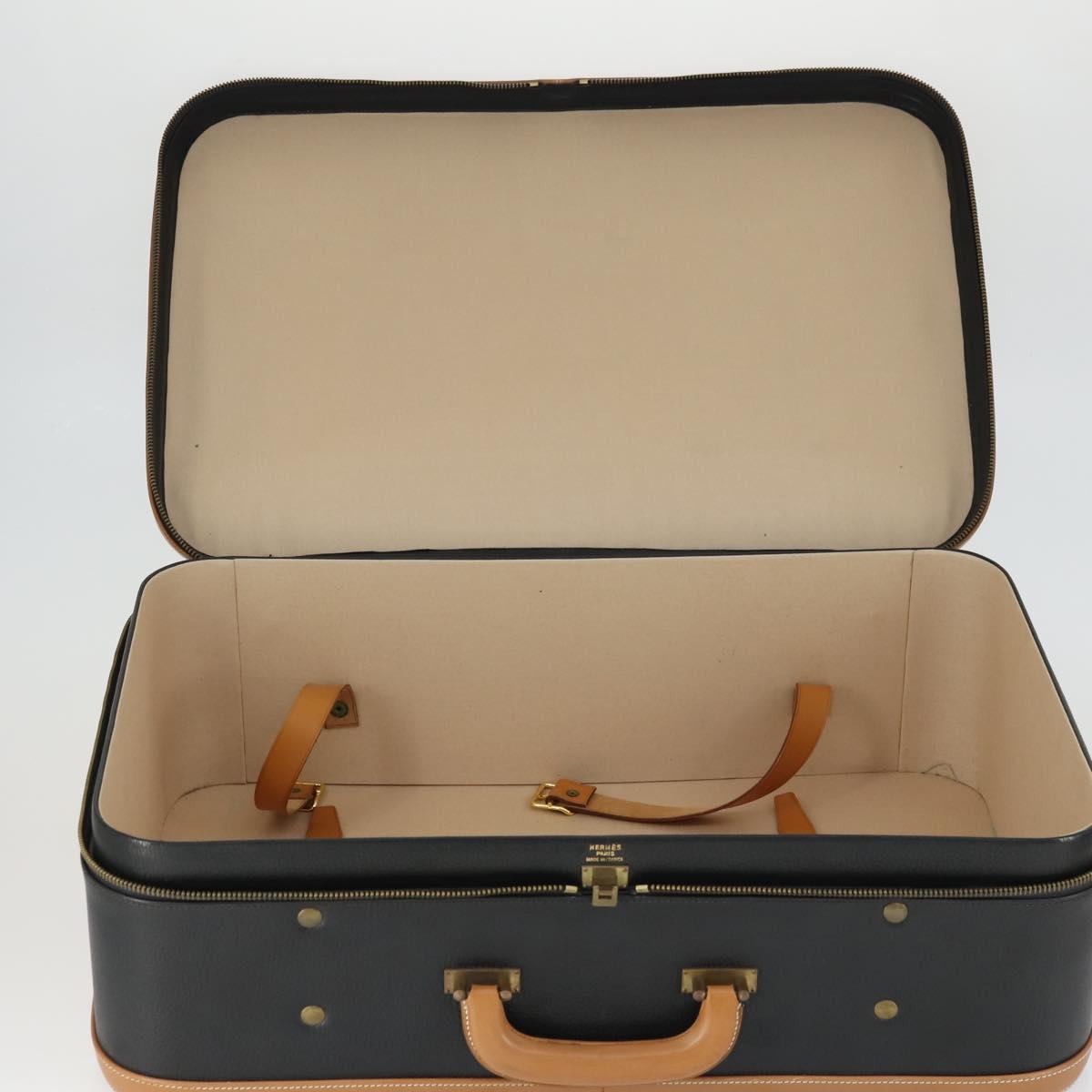 HERMES Trunk Leather Black Auth bs33187