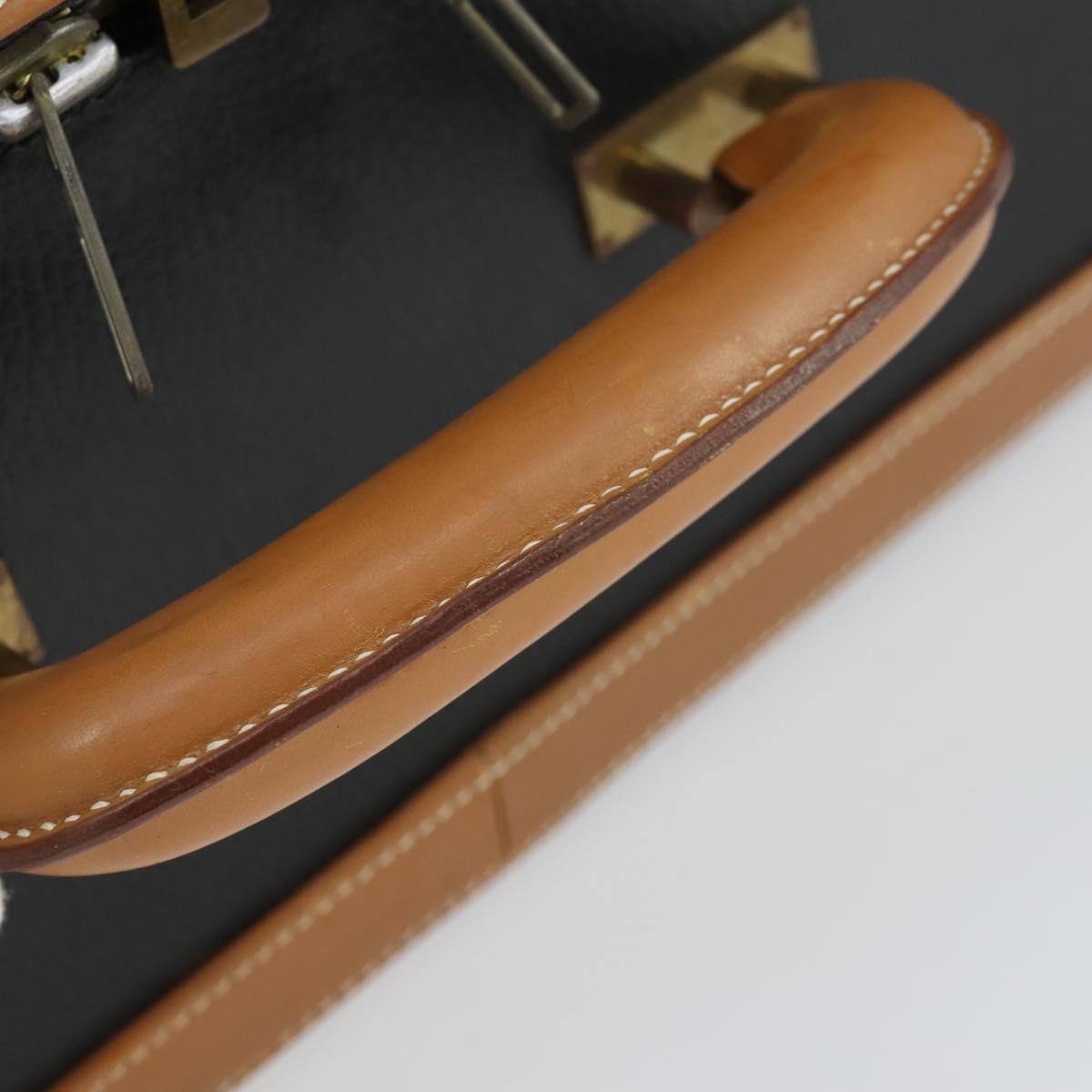 HERMES Trunk Leather Black Auth bs33187