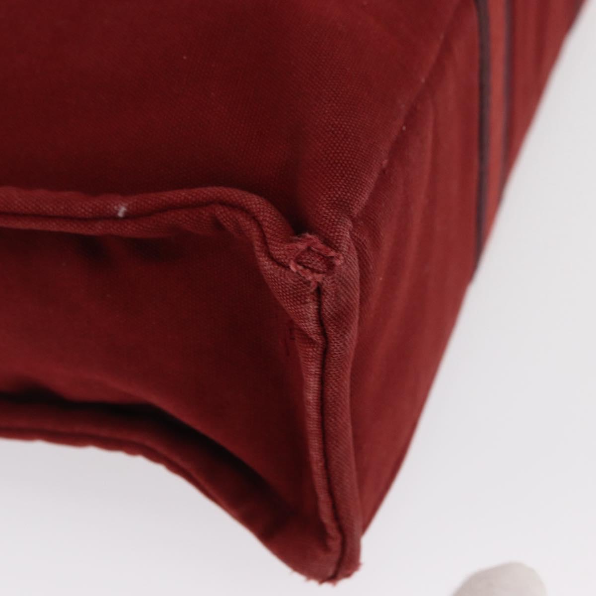 HERMES Deauville Hand Bag Canvas Red Silver Auth bs33188