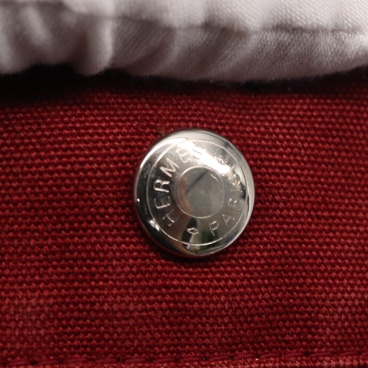 HERMES Deauville Hand Bag Canvas Red Silver Auth bs33188