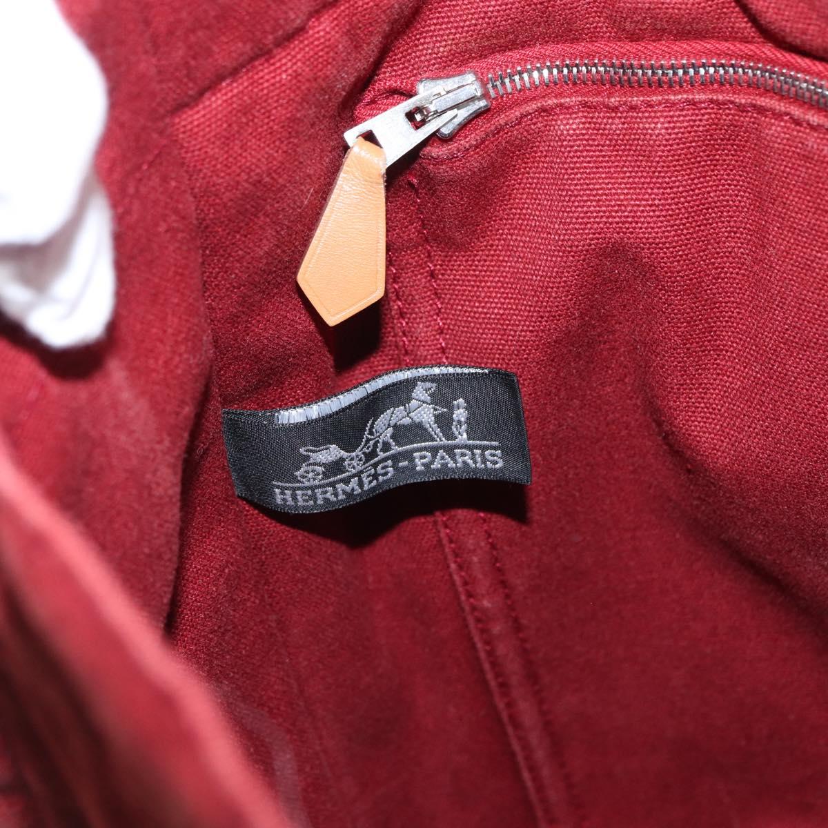 HERMES Deauville Hand Bag Canvas Red Silver Auth bs33188