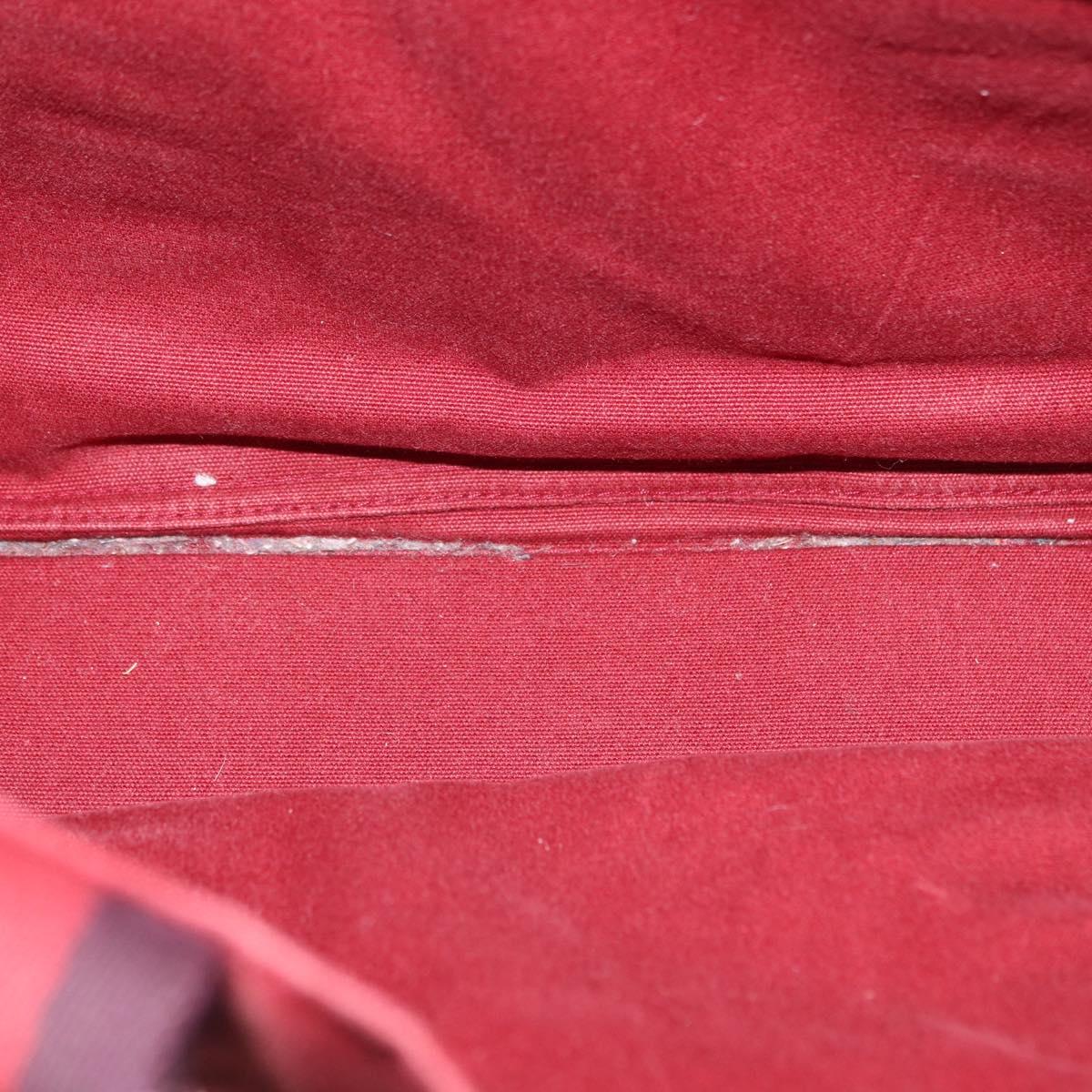 HERMES Deauville Hand Bag Canvas Red Silver Auth bs33188