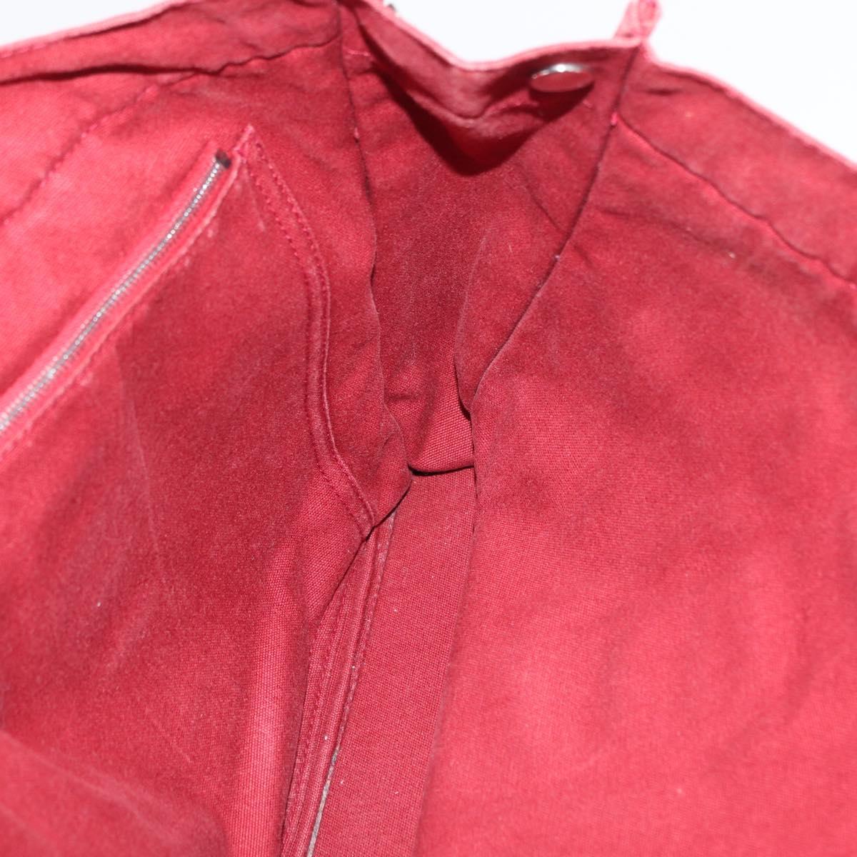 HERMES Deauville Hand Bag Canvas Red Silver Auth bs33188