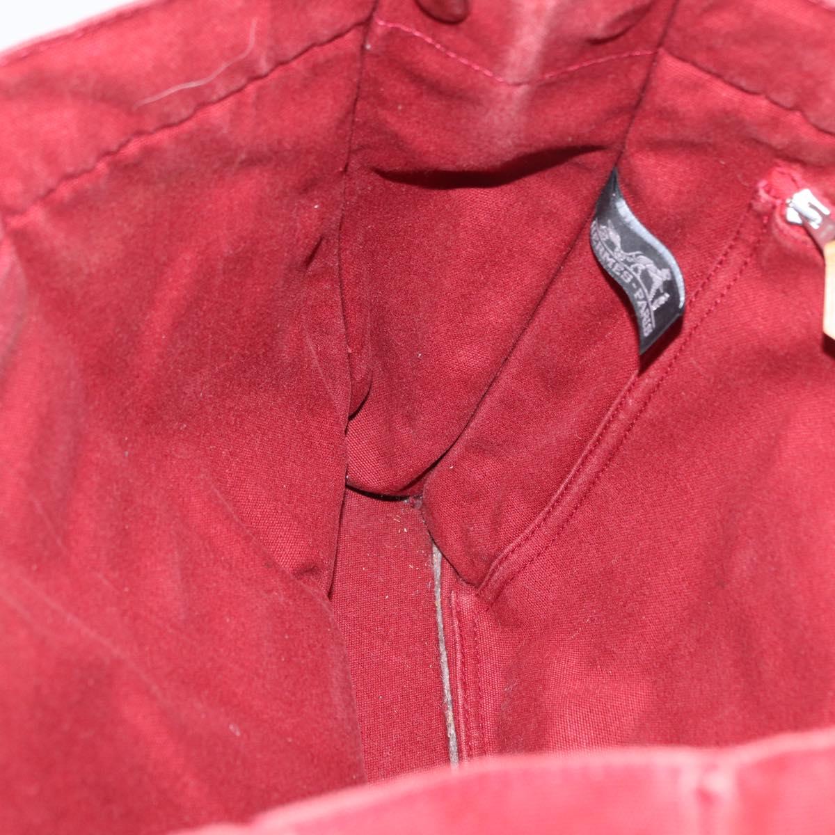 HERMES Deauville Hand Bag Canvas Red Silver Auth bs33188