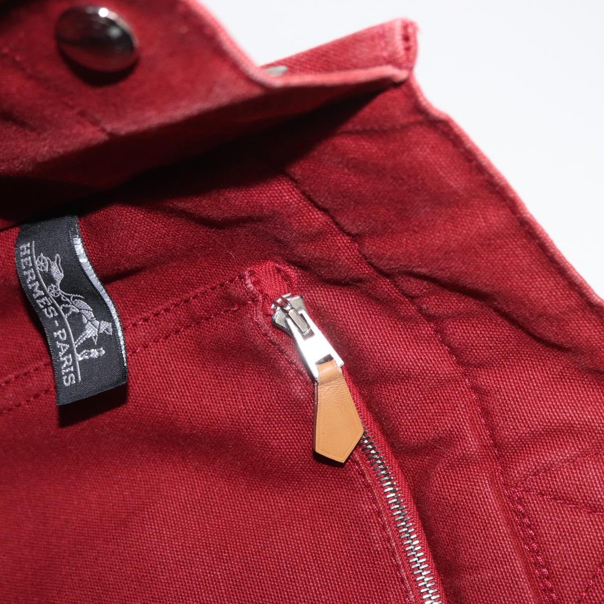 HERMES Deauville Hand Bag Canvas Red Silver Auth bs33188