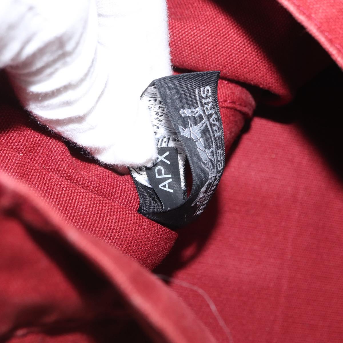 HERMES Deauville Hand Bag Canvas Red Silver Auth bs33188