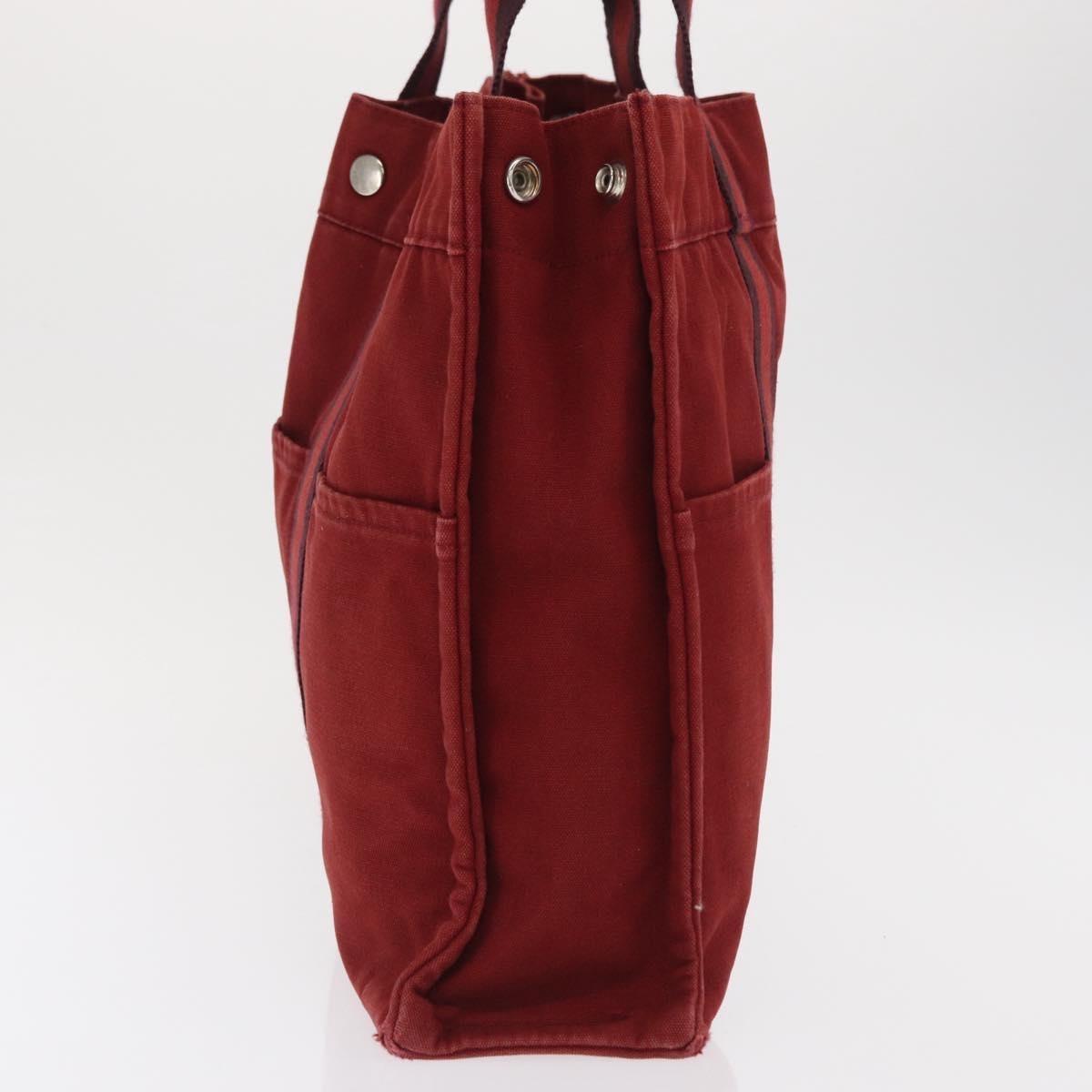 HERMES Deauville Hand Bag Canvas Red Silver Auth bs33188