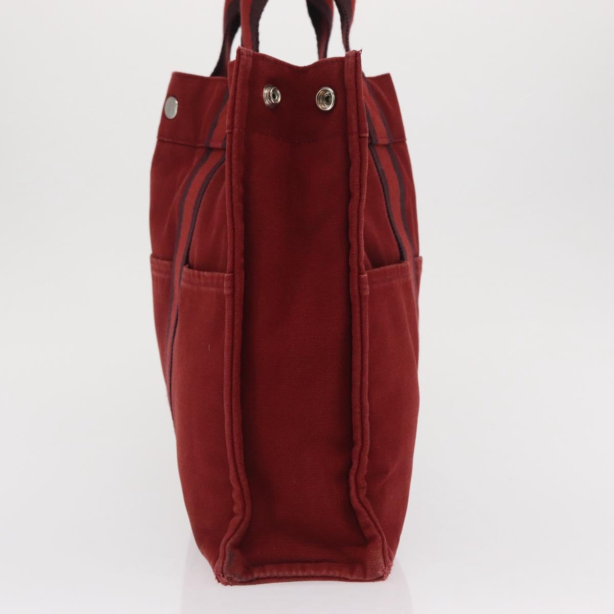 HERMES Deauville Hand Bag Canvas Red Silver Auth bs33188