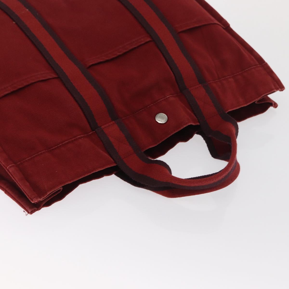 HERMES Deauville Hand Bag Canvas Red Silver Auth bs33188