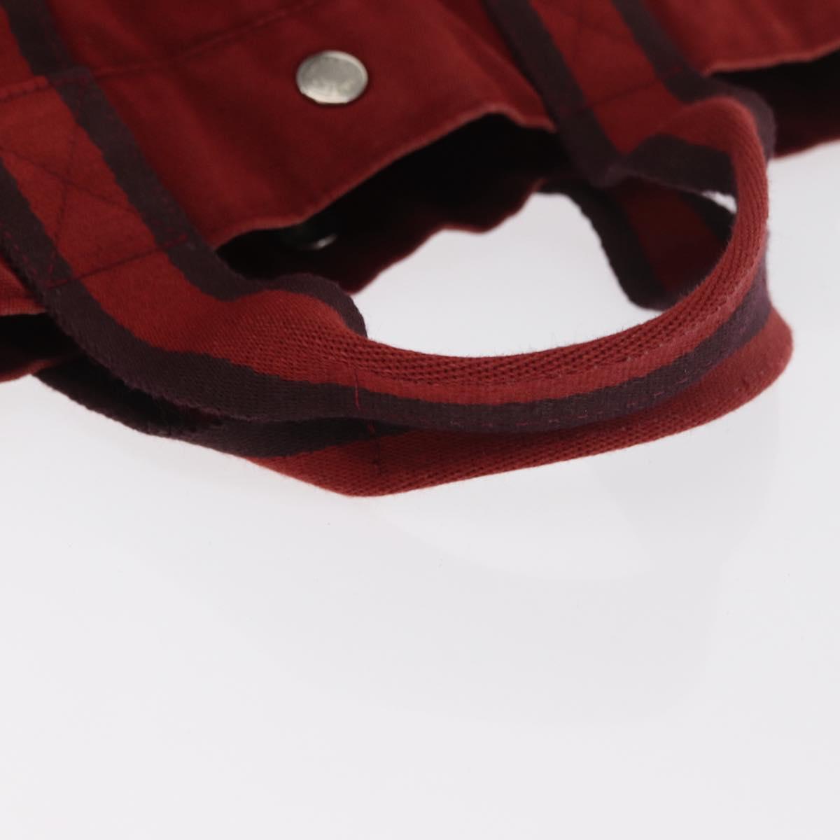 HERMES Deauville Hand Bag Canvas Red Silver Auth bs33188