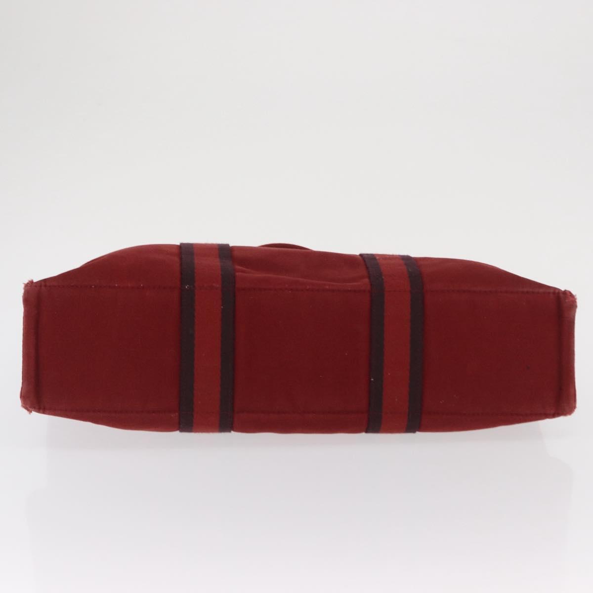 HERMES Deauville Hand Bag Canvas Red Silver Auth bs33188