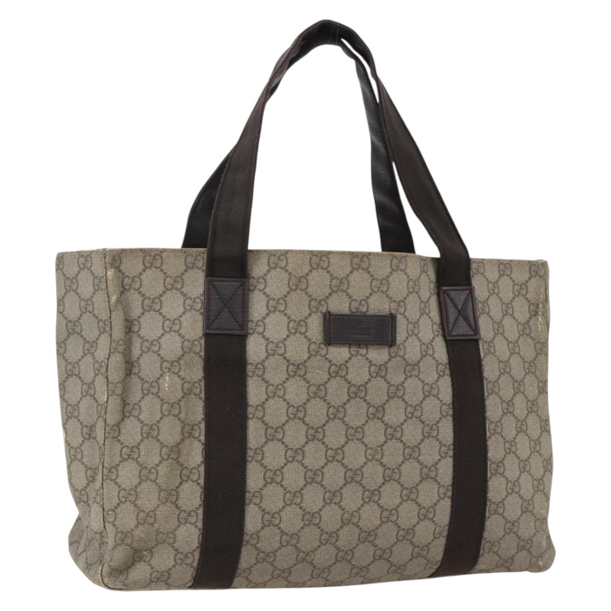 GUCCI GG Supreme Tote Bag PVC Beige Silver 141624 Auth bs33190