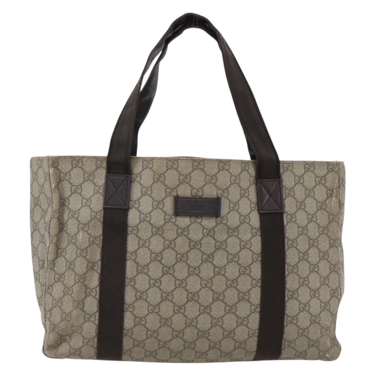GUCCI GG Supreme Tote Bag PVC Beige Silver 141624 Auth bs33190