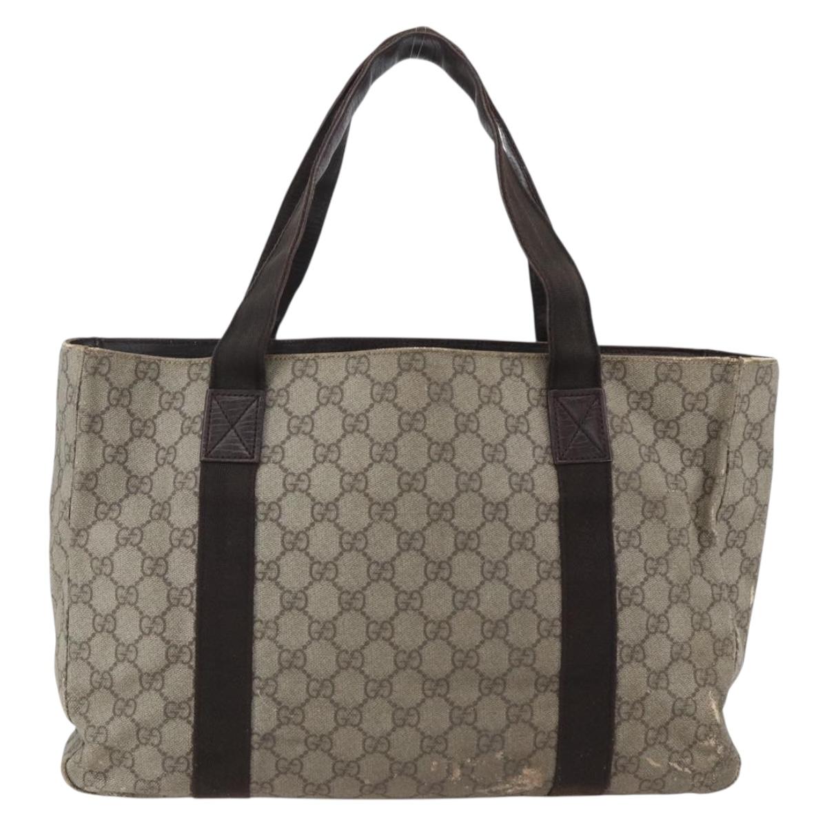 GUCCI GG Supreme Tote Bag PVC Beige Silver 141624 Auth bs33190