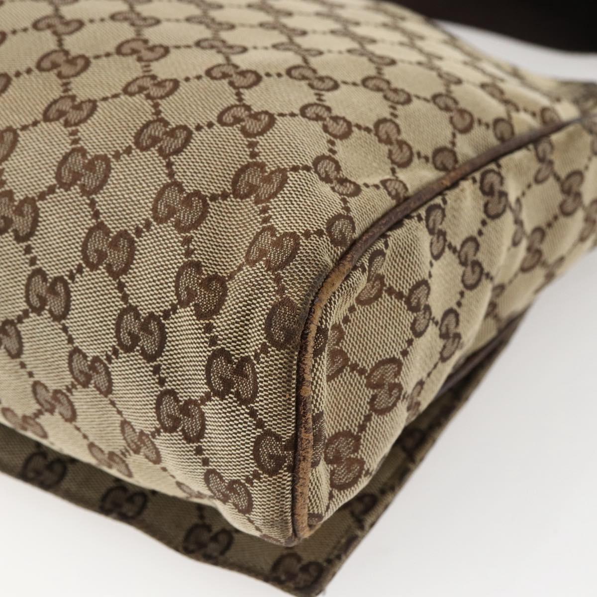 GUCCI GG Canvas Shoulder Bag Beige Silver 146236 Auth bs33191