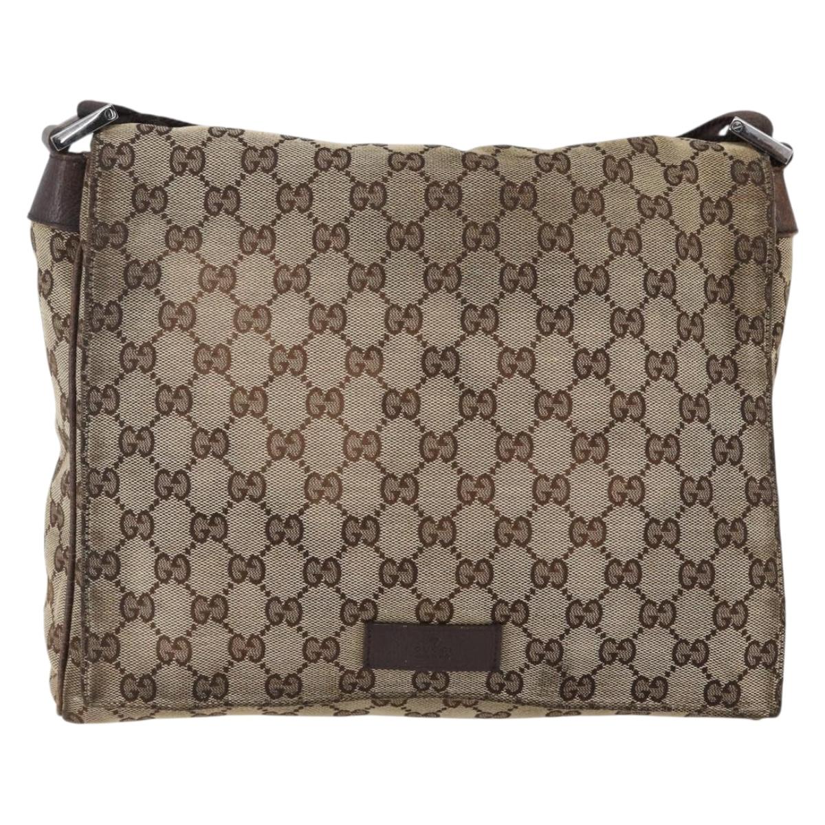 GUCCI GG Canvas Shoulder Bag Beige Silver 146236 Auth bs33191