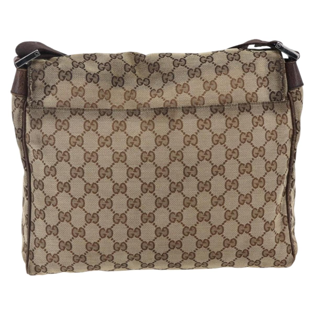 GUCCI GG Canvas Shoulder Bag Beige Silver 146236 Auth bs33191