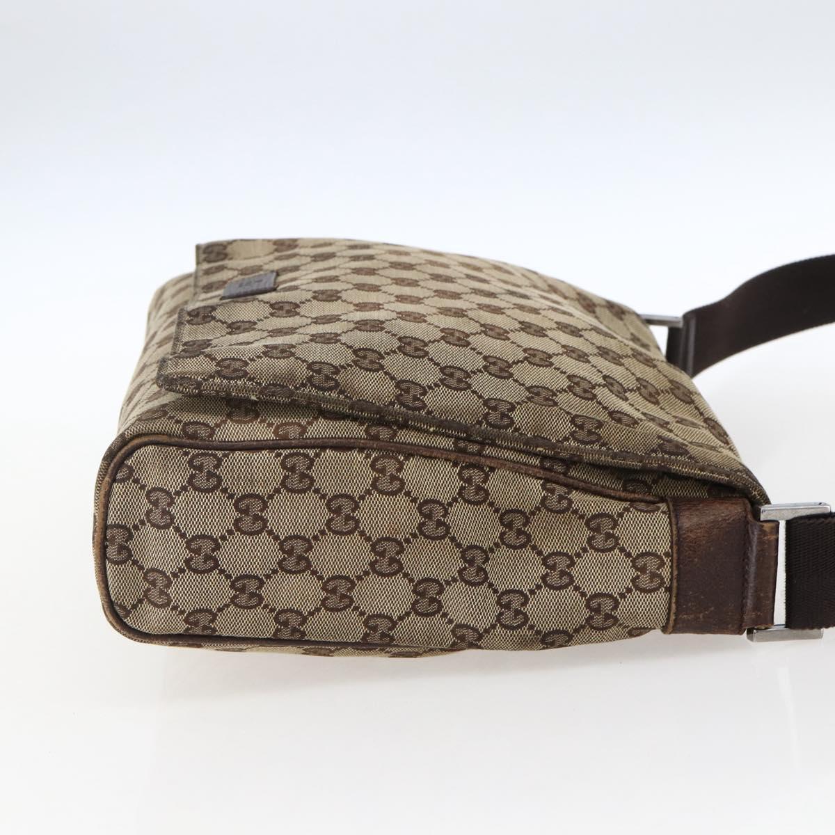 GUCCI GG Canvas Shoulder Bag Beige Silver 146236 Auth bs33191