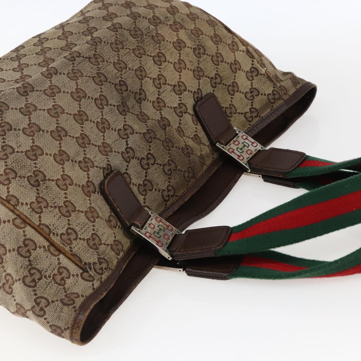 GUCCI GG Canvas Web Sherry Line Tote Bag Beige Silver Red 145758 Auth bs33193