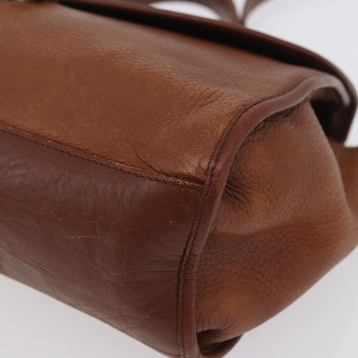 Burberrys Nova Check Hand Bag Leather 2way Brown Gold Auth bs33202