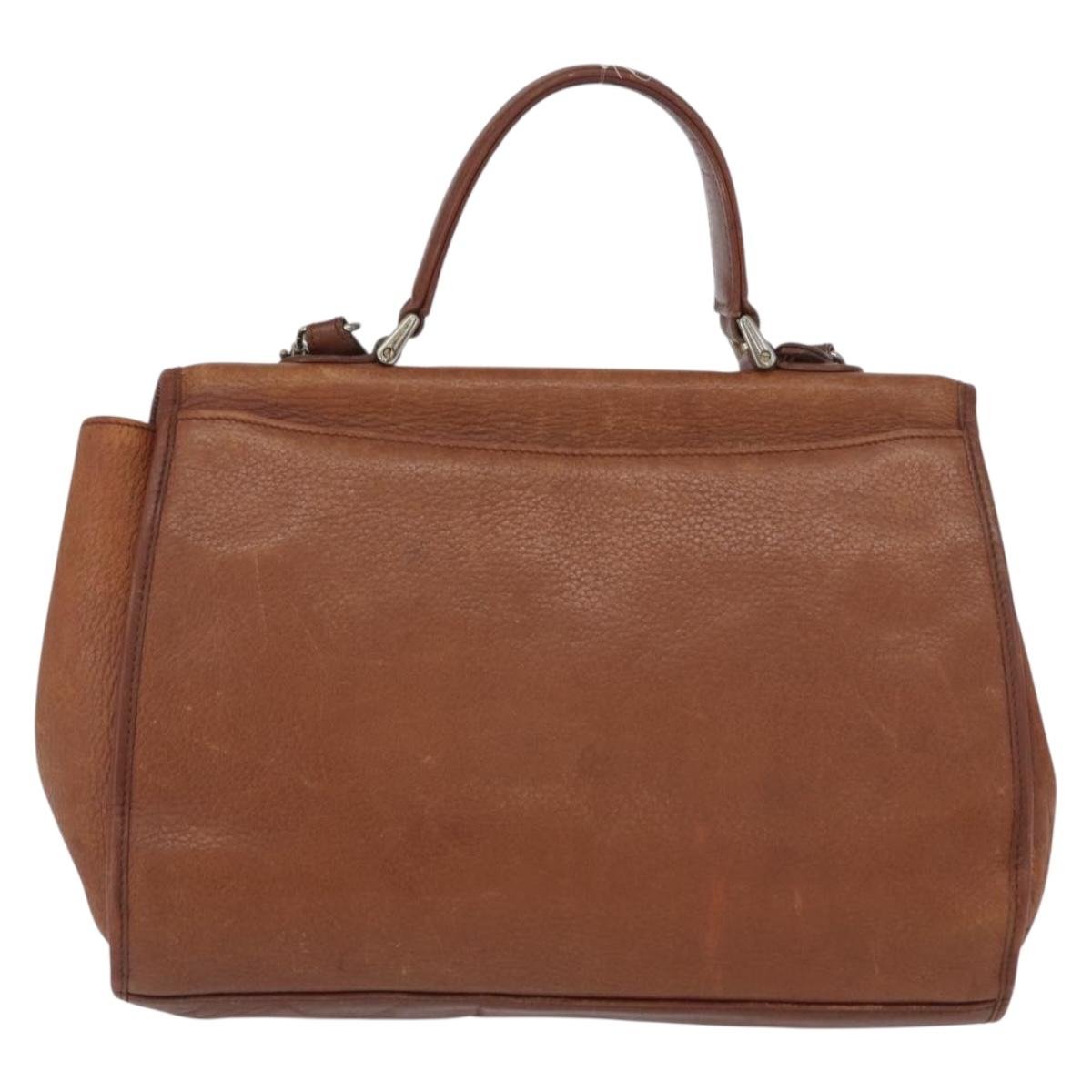 Burberrys Nova Check Hand Bag Leather 2way Brown Gold Auth bs33202