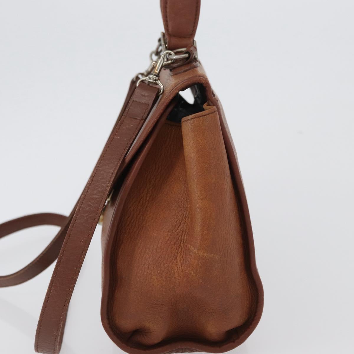 Burberrys Nova Check Hand Bag Leather 2way Brown Gold Auth bs33202