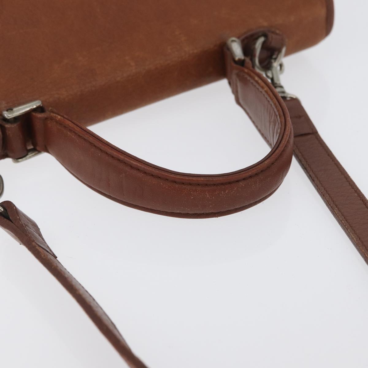 Burberrys Nova Check Hand Bag Leather 2way Brown Gold Auth bs33202