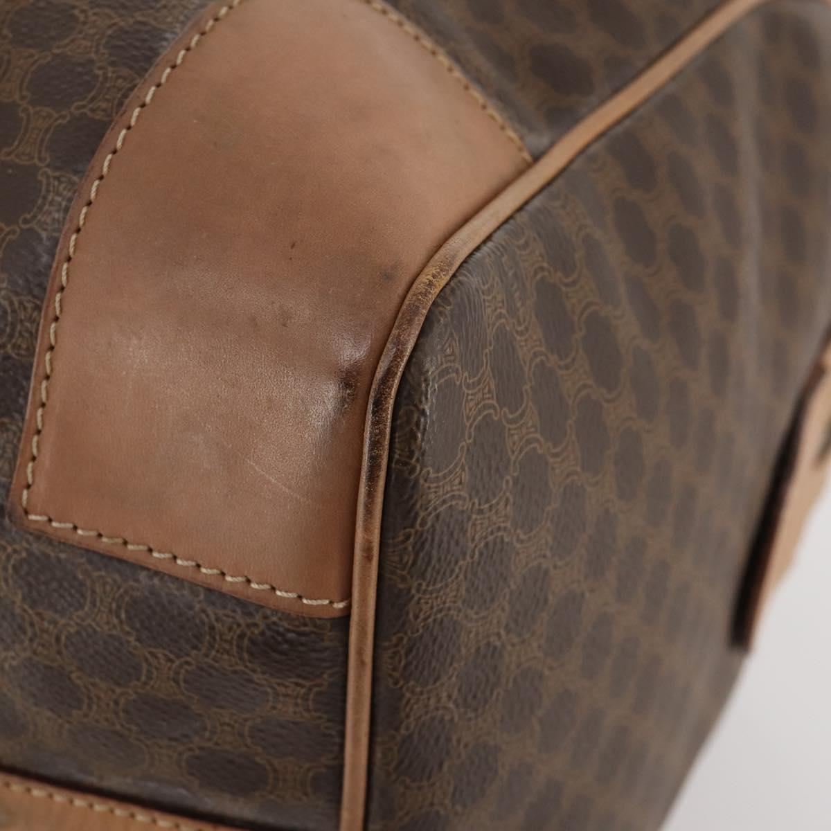 CELINE Macadam Canvas Boston Bag PVC Leather Brown Gold Auth bs33203