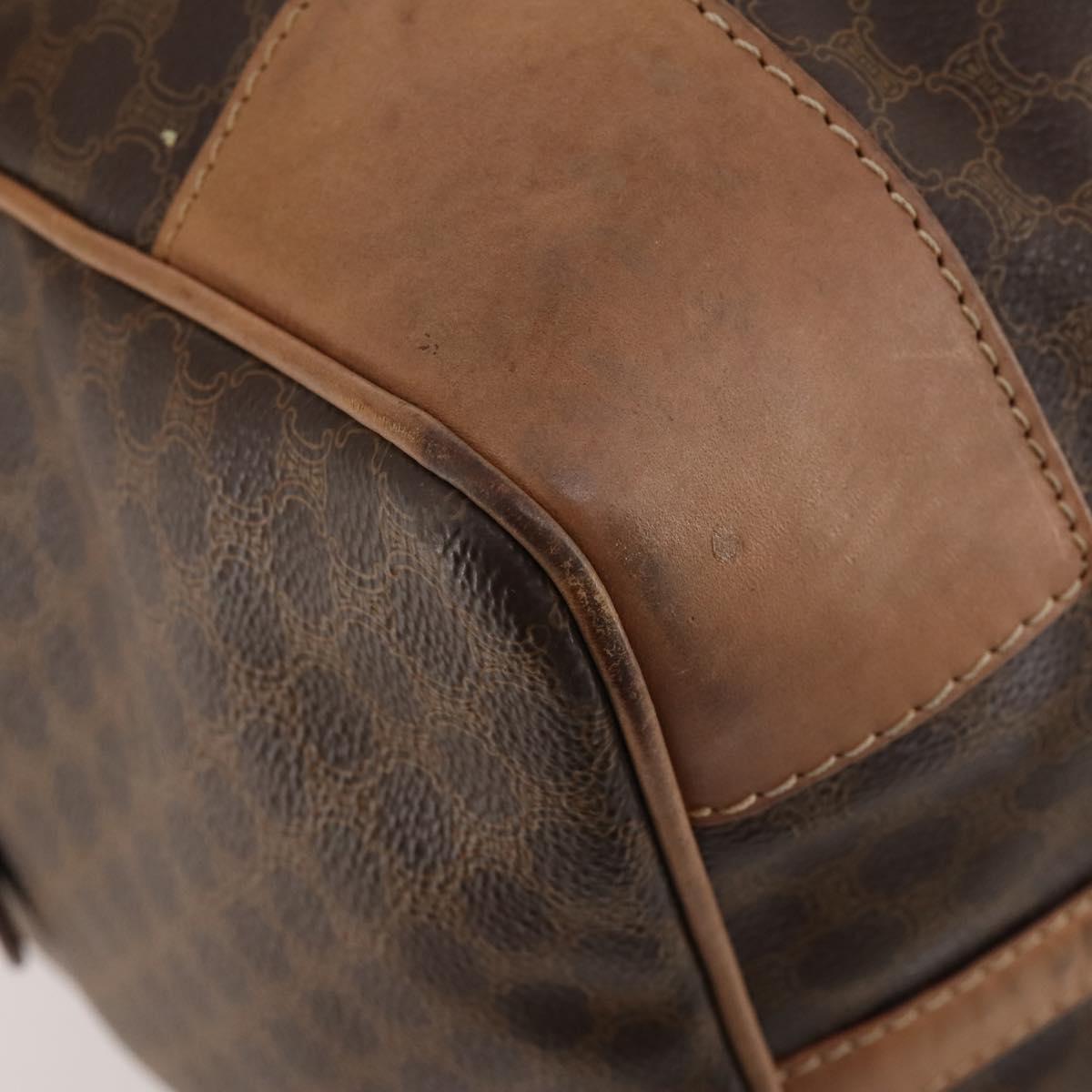 CELINE Macadam Canvas Boston Bag PVC Leather Brown Gold Auth bs33203