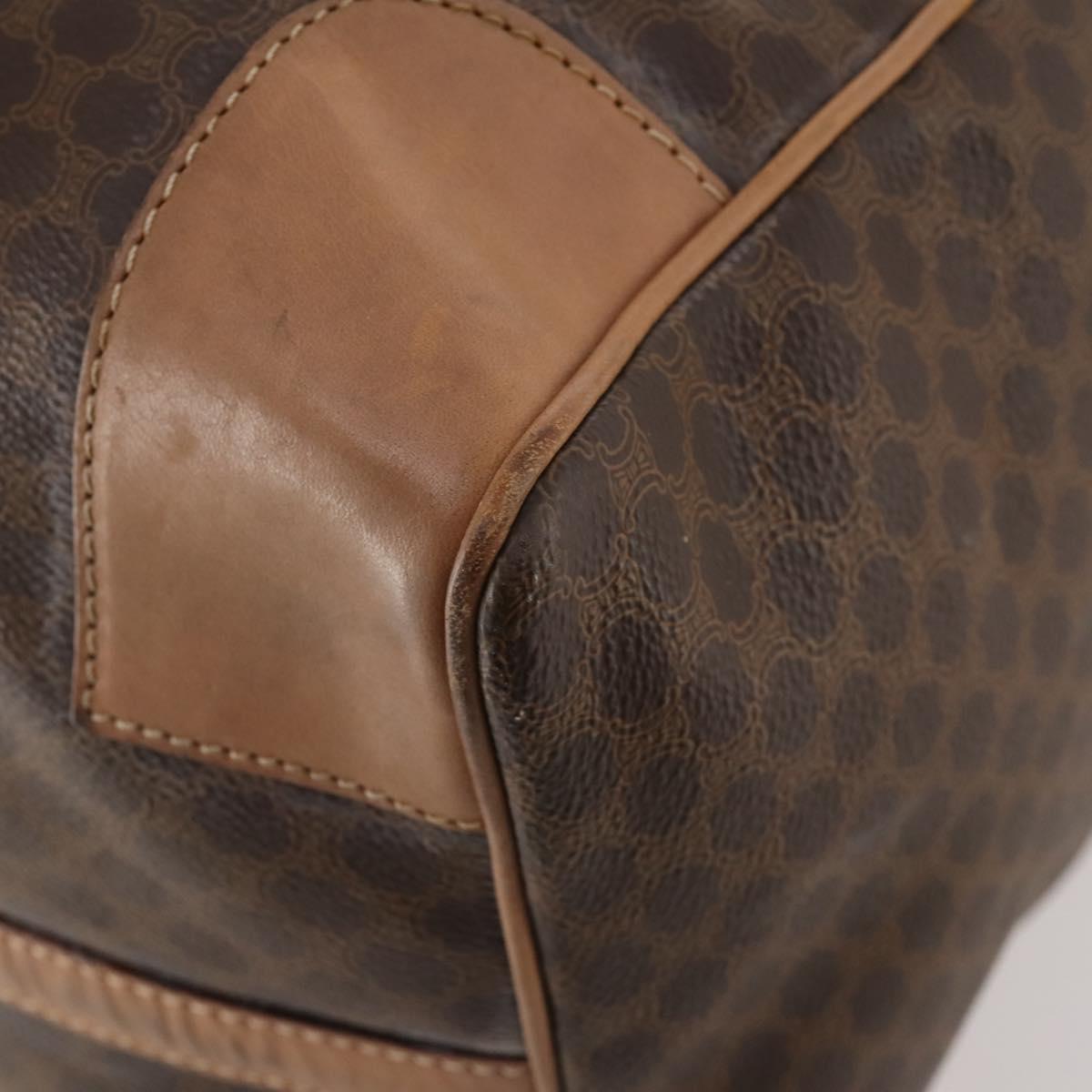 CELINE Macadam Canvas Boston Bag PVC Leather Brown Gold Auth bs33203